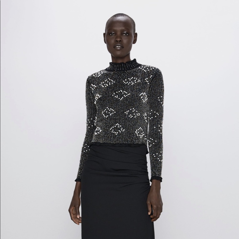 Zara knit sweater pearl multi color beads size L